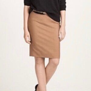 NWT J.Crew No. 2 Pencil Double Serge Wool Skirt Acorn Camel Size 0 Petite
